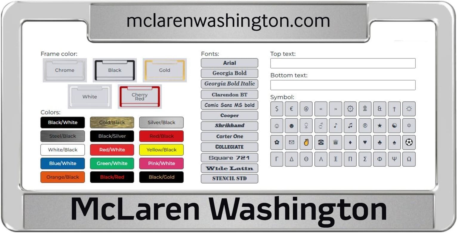 McLaren Washington - Premium Car Plastic License Plate Frame